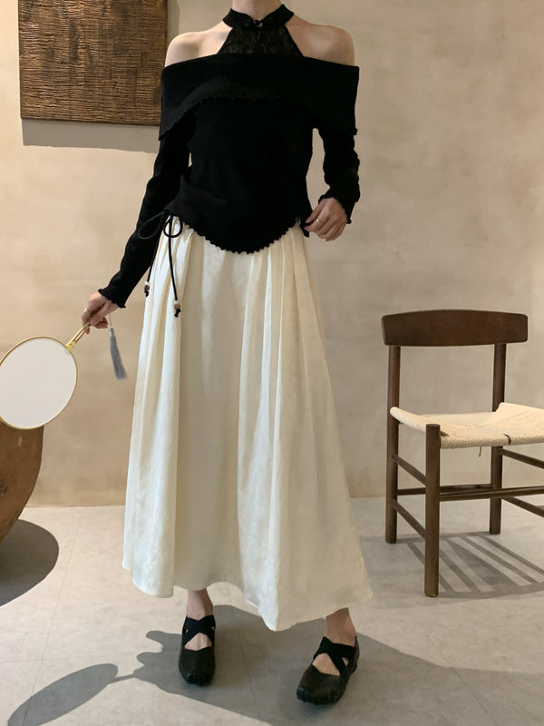 「月清漓」Zen-style satin skirt