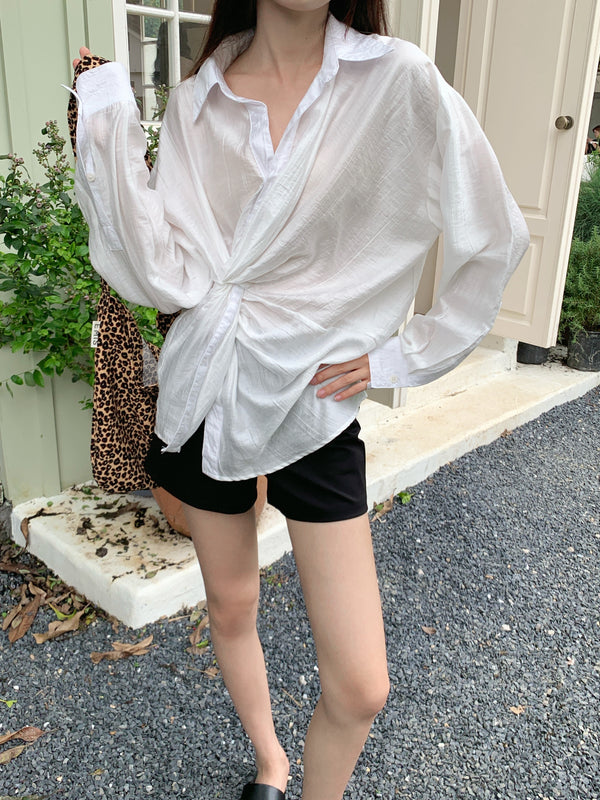 「天丝」Knot Cotton-Linen Shirt