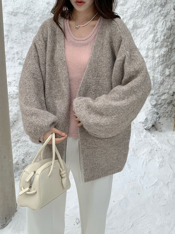 云茸 / Lantern-Sleeve Knit Cardigan