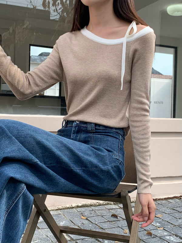 暮绵 / Off-Shoulder Slim-Fit Knit Sweater