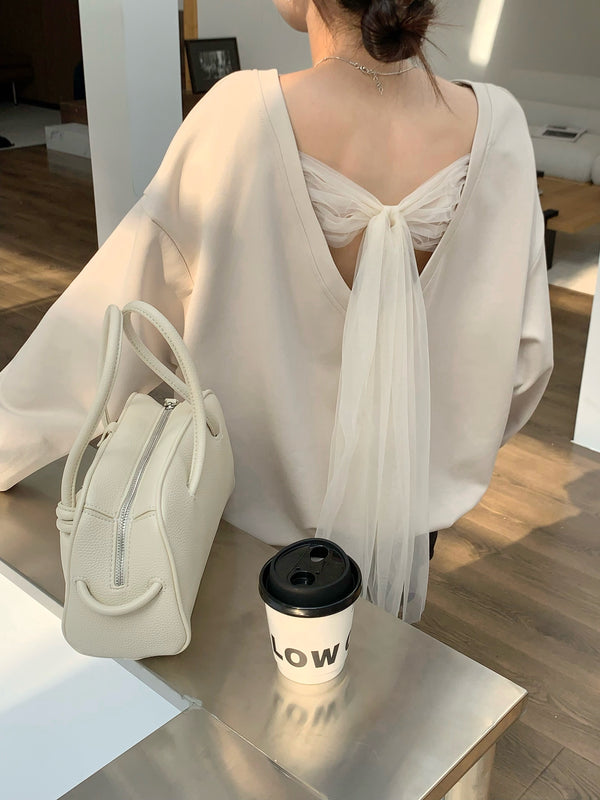 沐岚 / V-Neck Sweatshirt with Bow