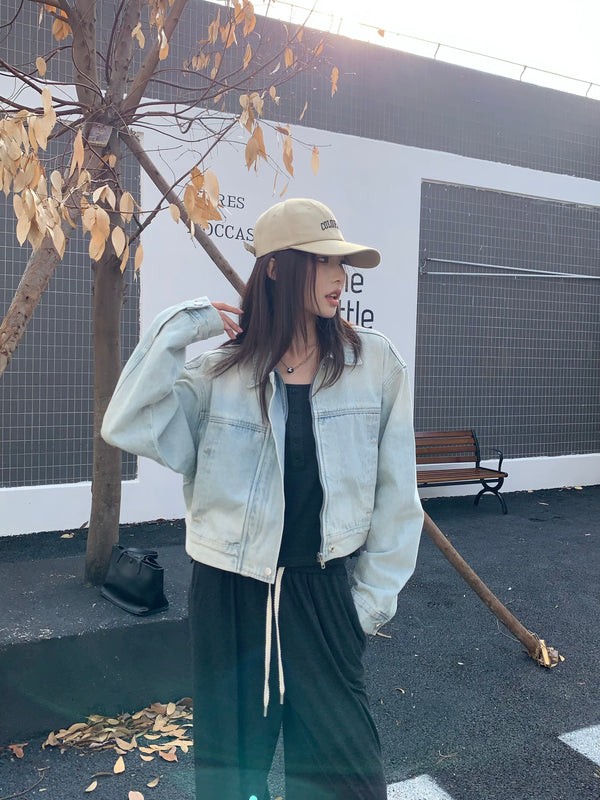 远潮 / Light Blue Cropped Denim Jacket