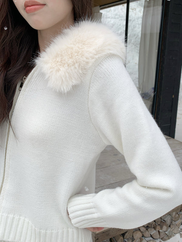 霜绒 / Faux Fox Fur Knit Cardigan