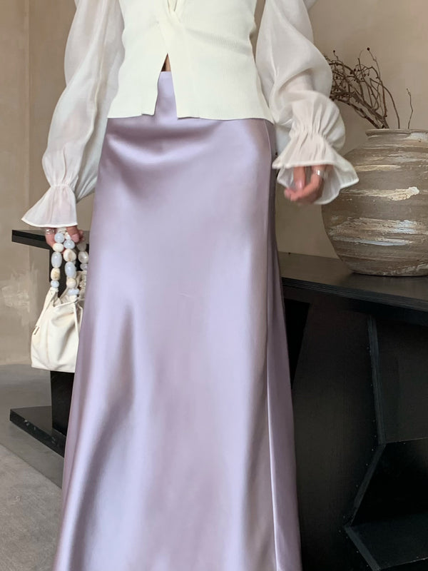 「荒春黛」Satin midi skirt