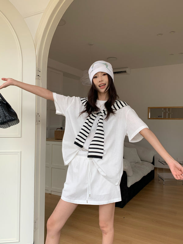 云岛 / Casual Short Sleeve Dress and Shawl Set