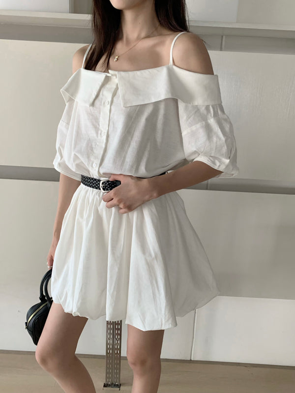 椰汁 / Off-Shoulder Spaghetti Strap Dress