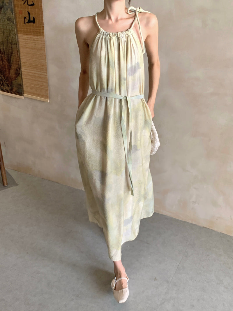 青谷雨」Green ink-wash style camisole dress – Blue Hour Studio