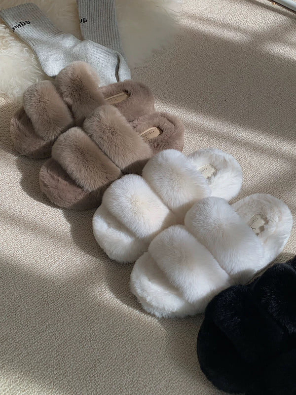 Rabbit Fur Fuzzy Slippers