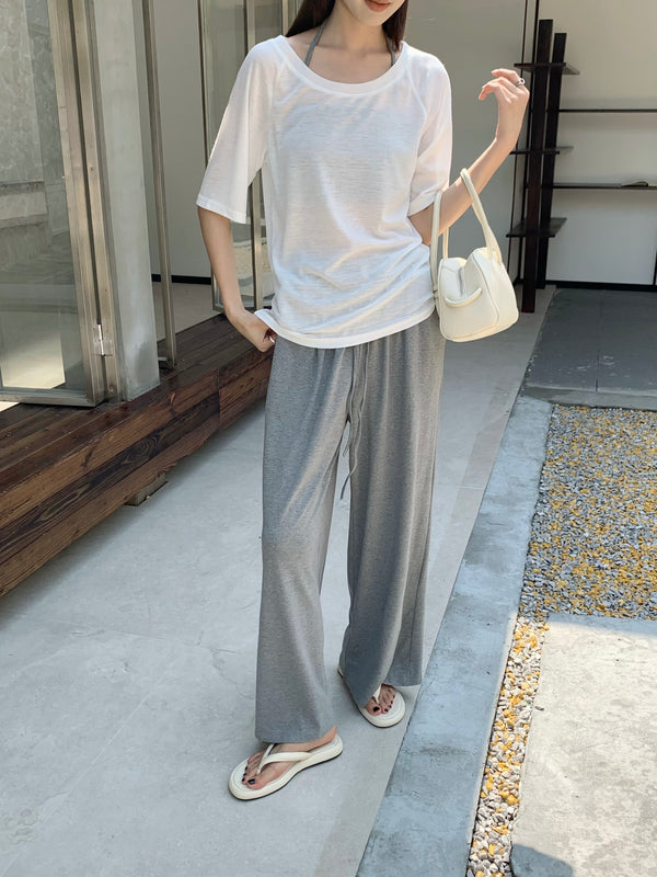 柔雾 / Halter Top + T-Shirt + Draped Trousers Set