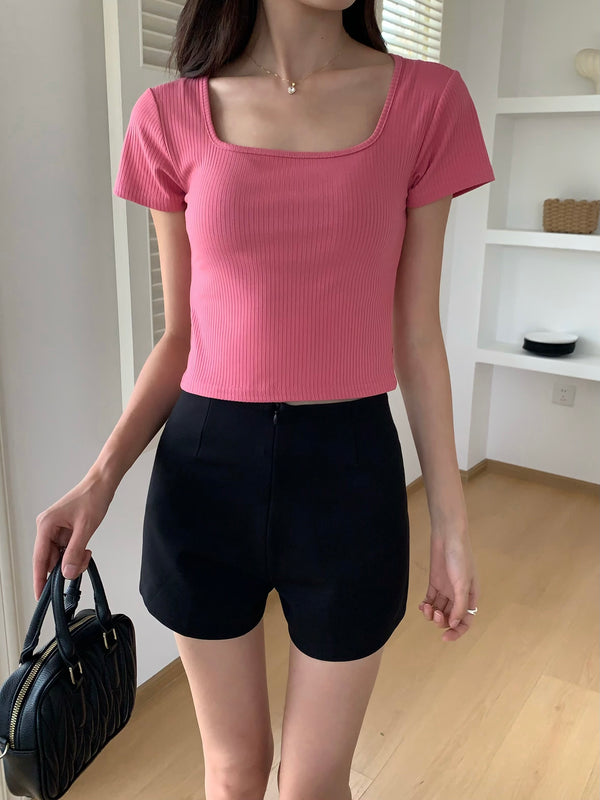 栀夏 / Square Neck Cropped T-Shirt