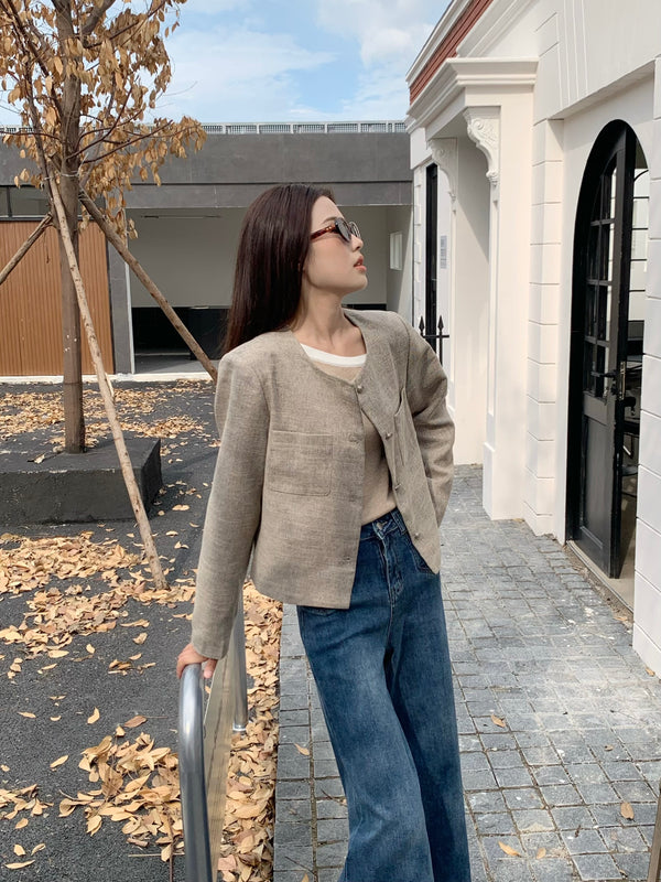 归木 / Coffee Brown Chanel-Style Short Jacket