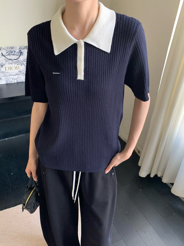 晴空 / Collared Knit Short Sleeve Top